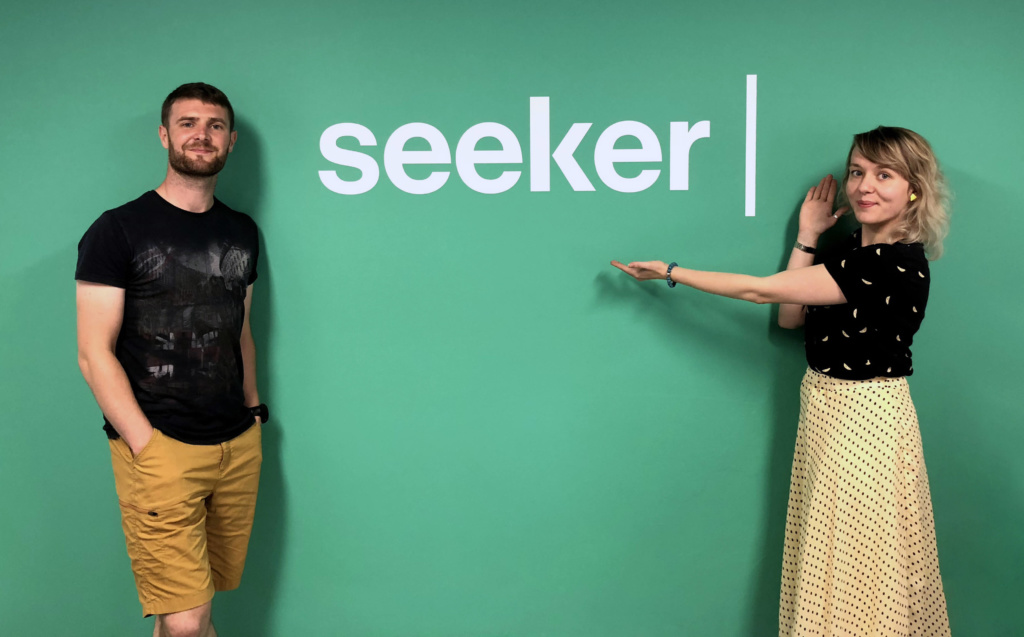 Kayleigh and Gareth in Seeker's new office